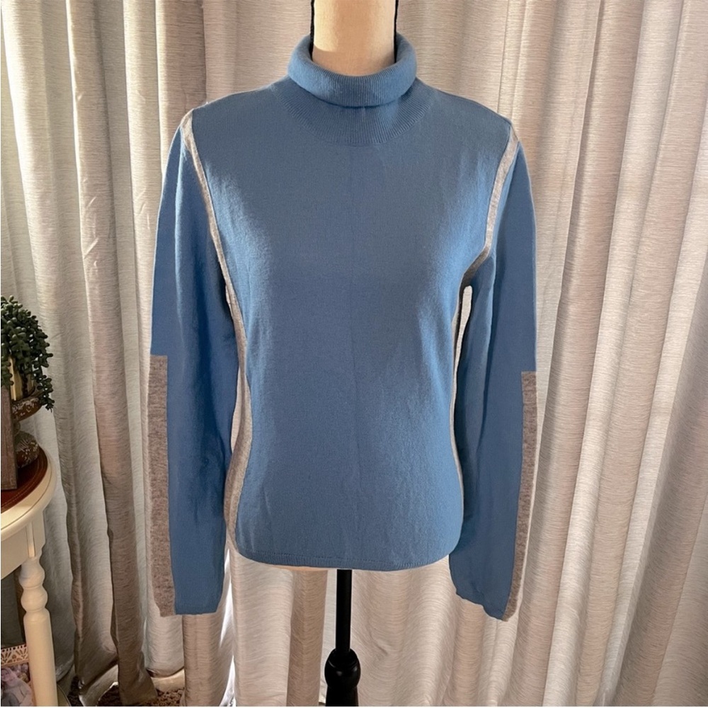 Rene Lezard Womens Blue‎ Grey Gray Merino Wool Turtleneck Sweater Medium *FLAW